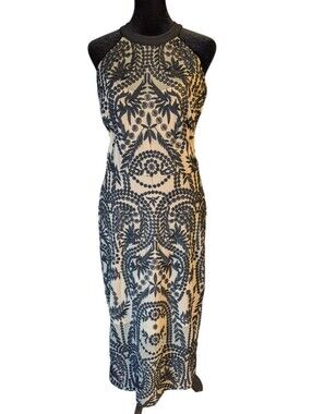 ECI New York Embroidered Lace Black And Nude Dress Size 8